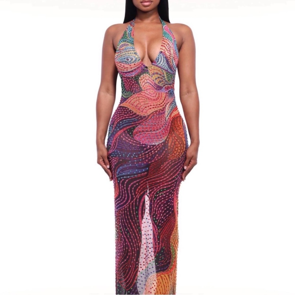 Algist Mirage Multicolor Halter Bodycon Maxi Dress